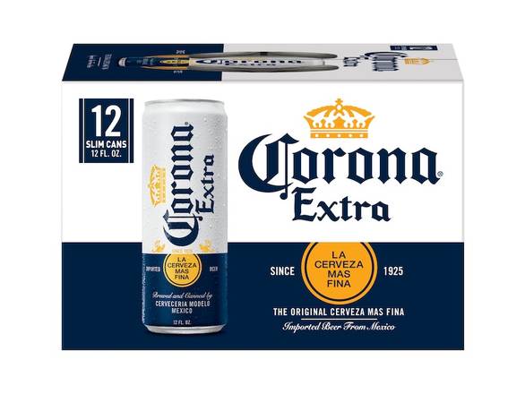 Order Corona Extra Lager Mexican Beer - 12x 12oz Cans food online from Liquor & Tobacco store, Batavia on bringmethat.com