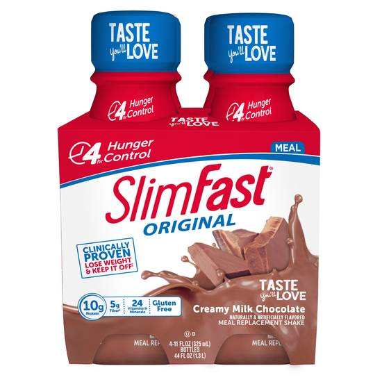 Order Slimfast Protein Shakes Creamy Milk Chocolate 11 oz Bottles (4 pk) food online from Rite Aid store, Cortland on bringmethat.com