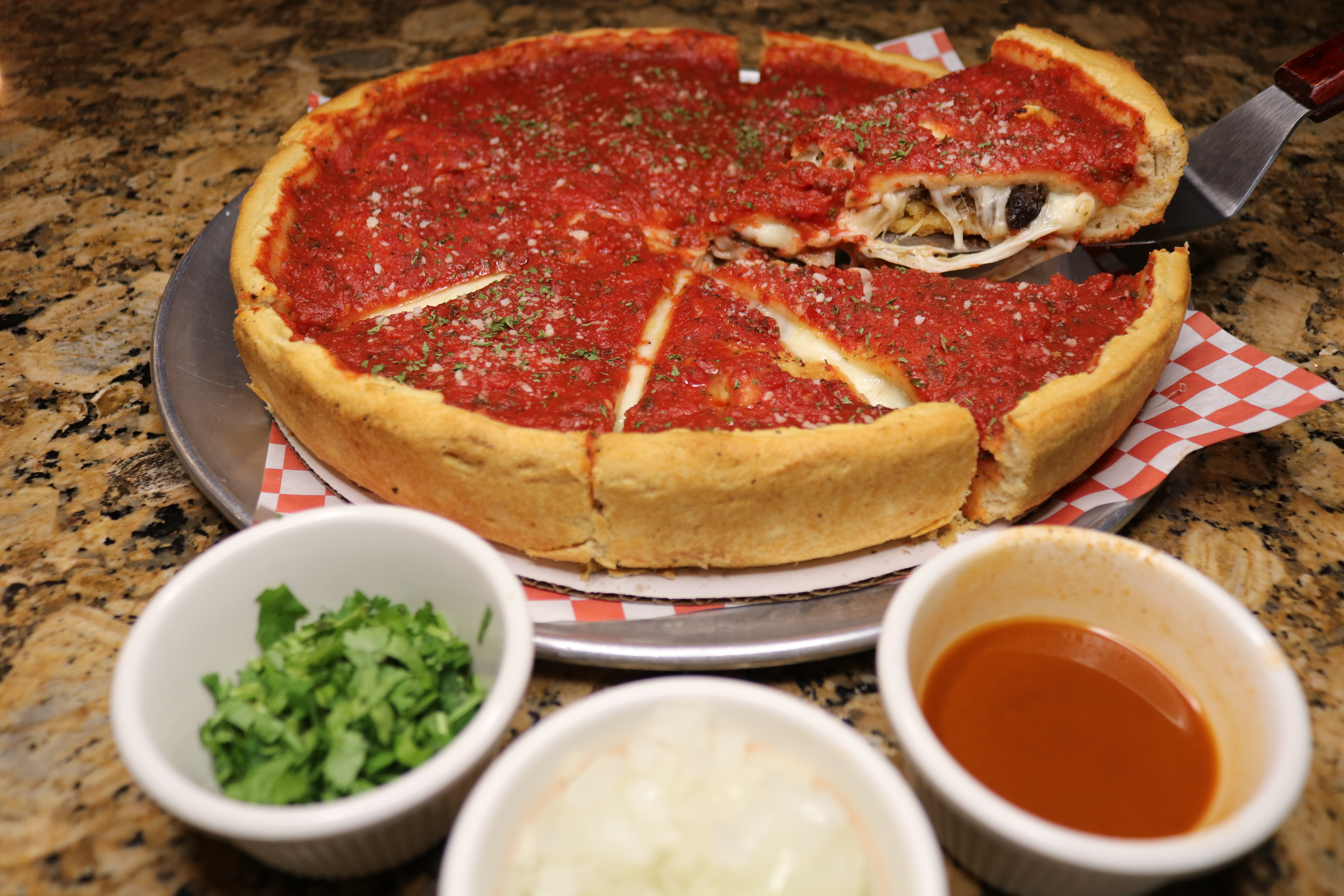Order THE GOAT MEDIUM STUFFED PIZZA food online from Angelo's Stuffed Pizza store, Chicago on bringmethat.com