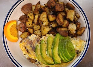 Order Hickory Smoked Bacon Omelet food online from Red Apple Café store, Aptos on bringmethat.com