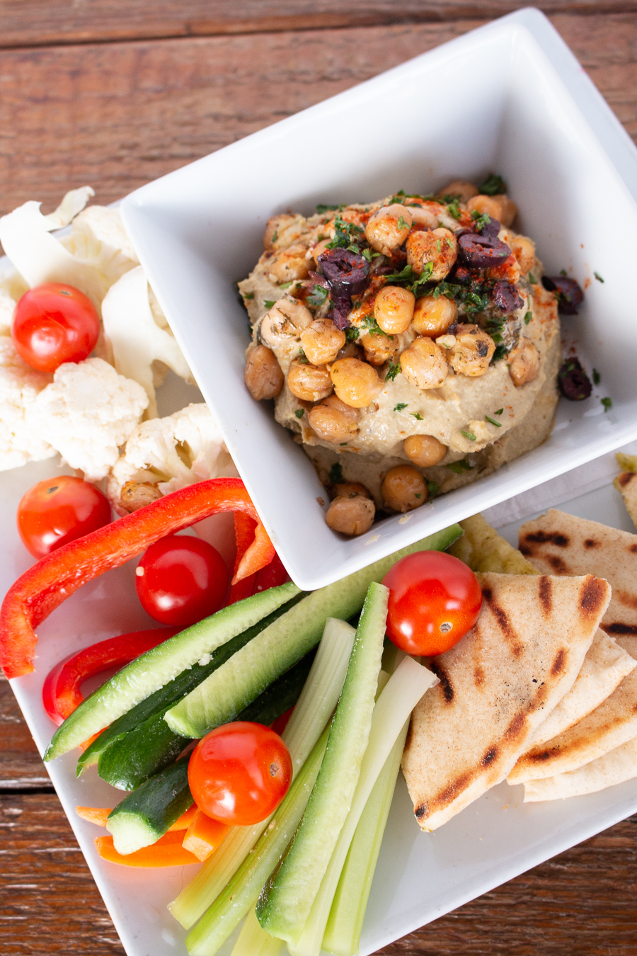 Order BV's Authentic Mediterranean Hummus and Fresh Veggies Spicy Pita food online from Bon Vivant Market And Café store, Los Angeles on bringmethat.com