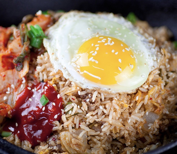 Order Korean Kimchi Beef Fried Rice food online from Min Min Asian Cafe store, Chicago on bringmethat.com