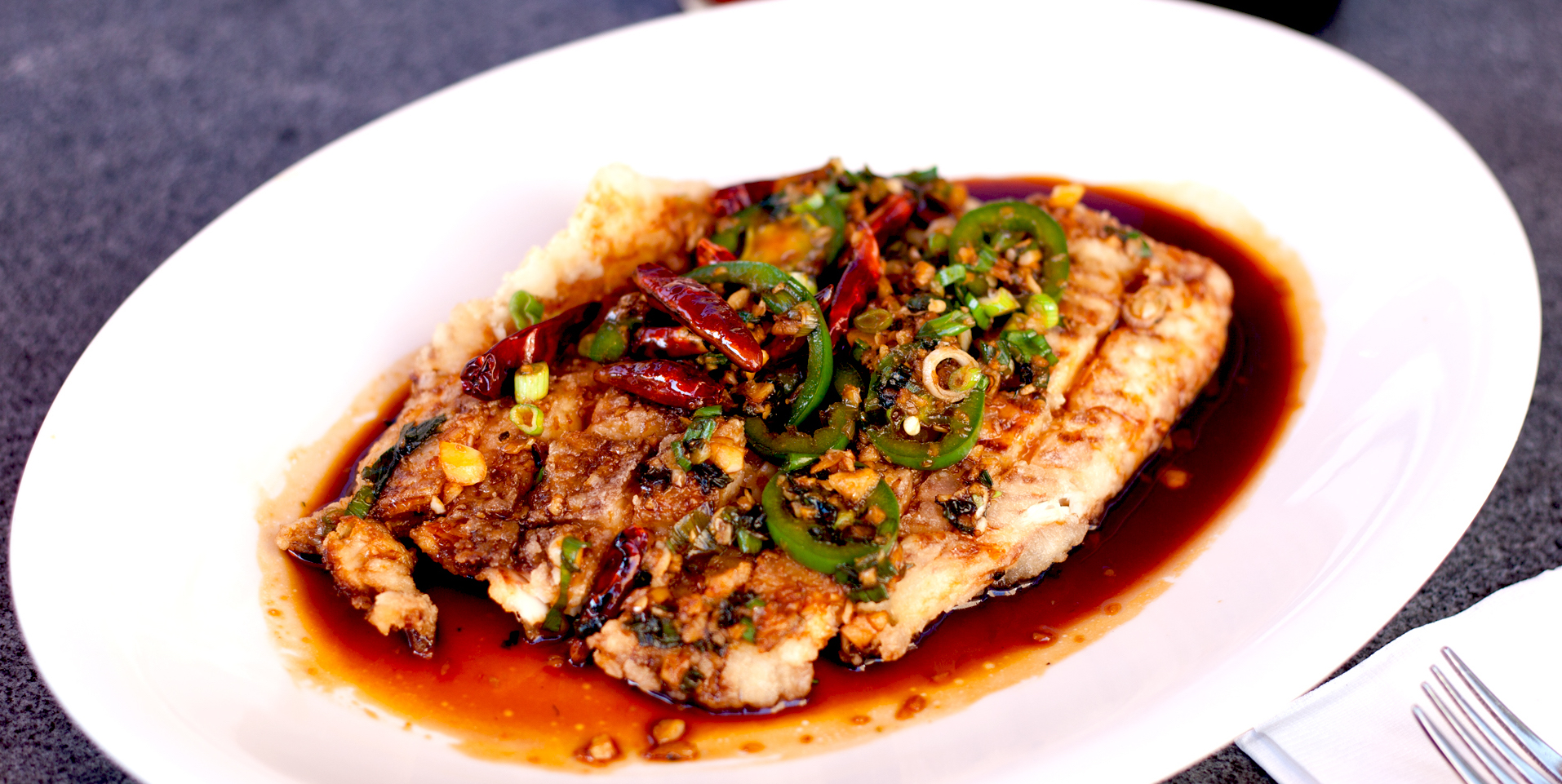 Order Fried Tilapia Filet with Chili and Garlic food online from Ginger Cafe store, Gilroy on bringmethat.com