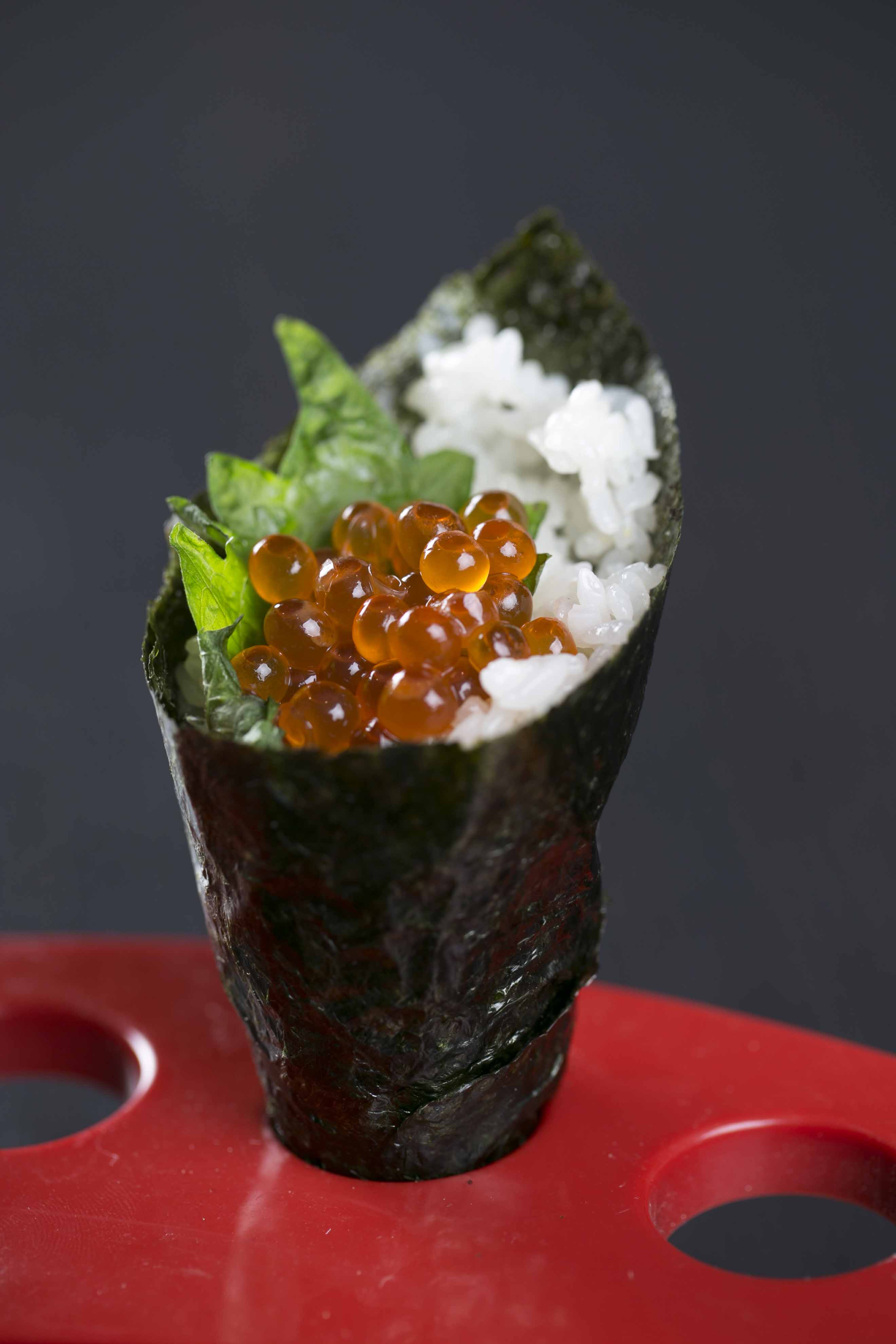 Order H10. Ikura Hand Roll food online from Icho Izakaya Fusion Cuisine store, Temple City on bringmethat.com