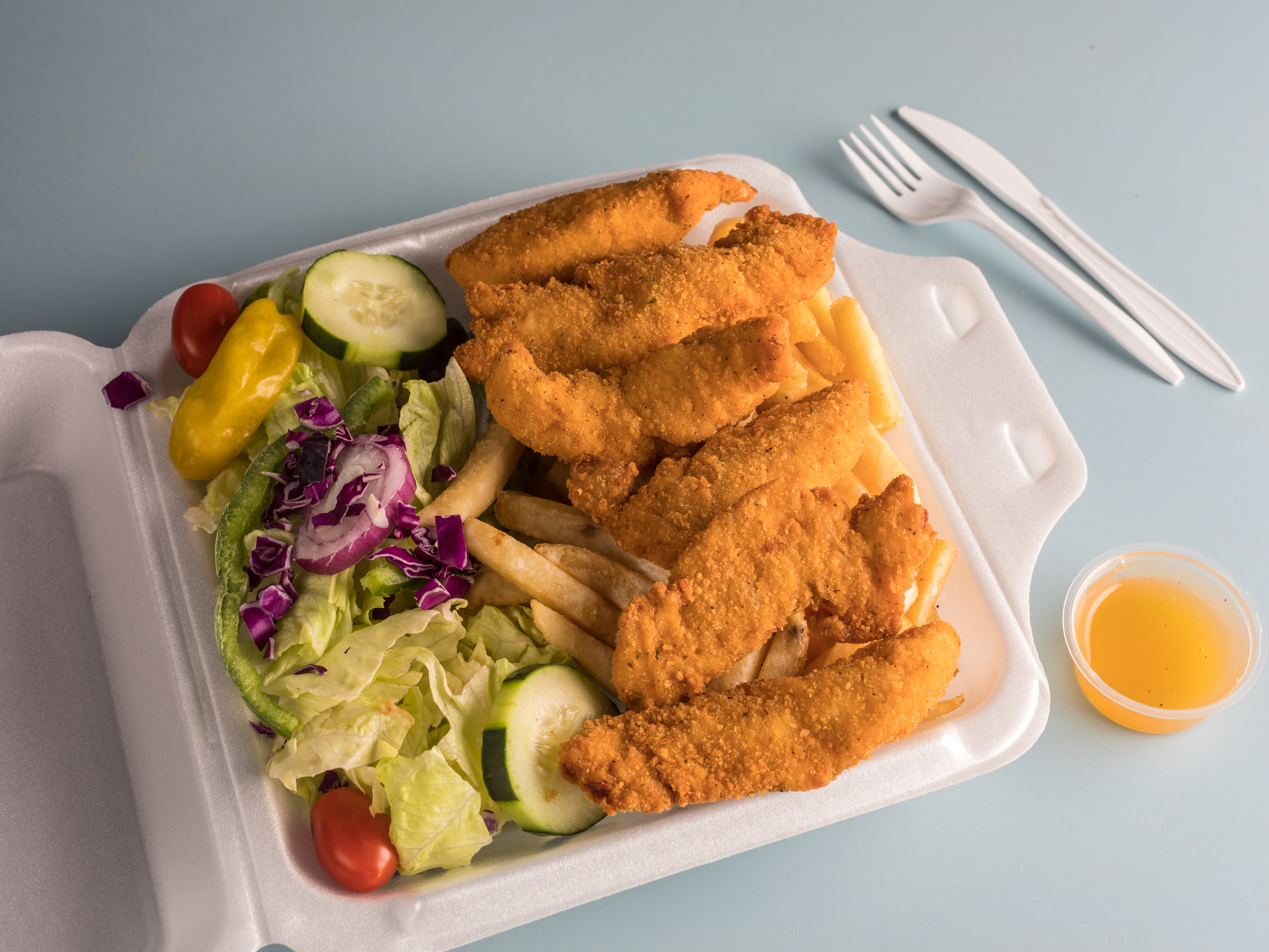 Order Chicken Fingers Plate food online from New England Pizza store, Whitinsville on bringmethat.com