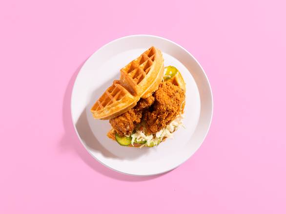 Order Fried Chicken and Waffle Sandwich food online from Wanna Waffle store, Lakewood on bringmethat.com