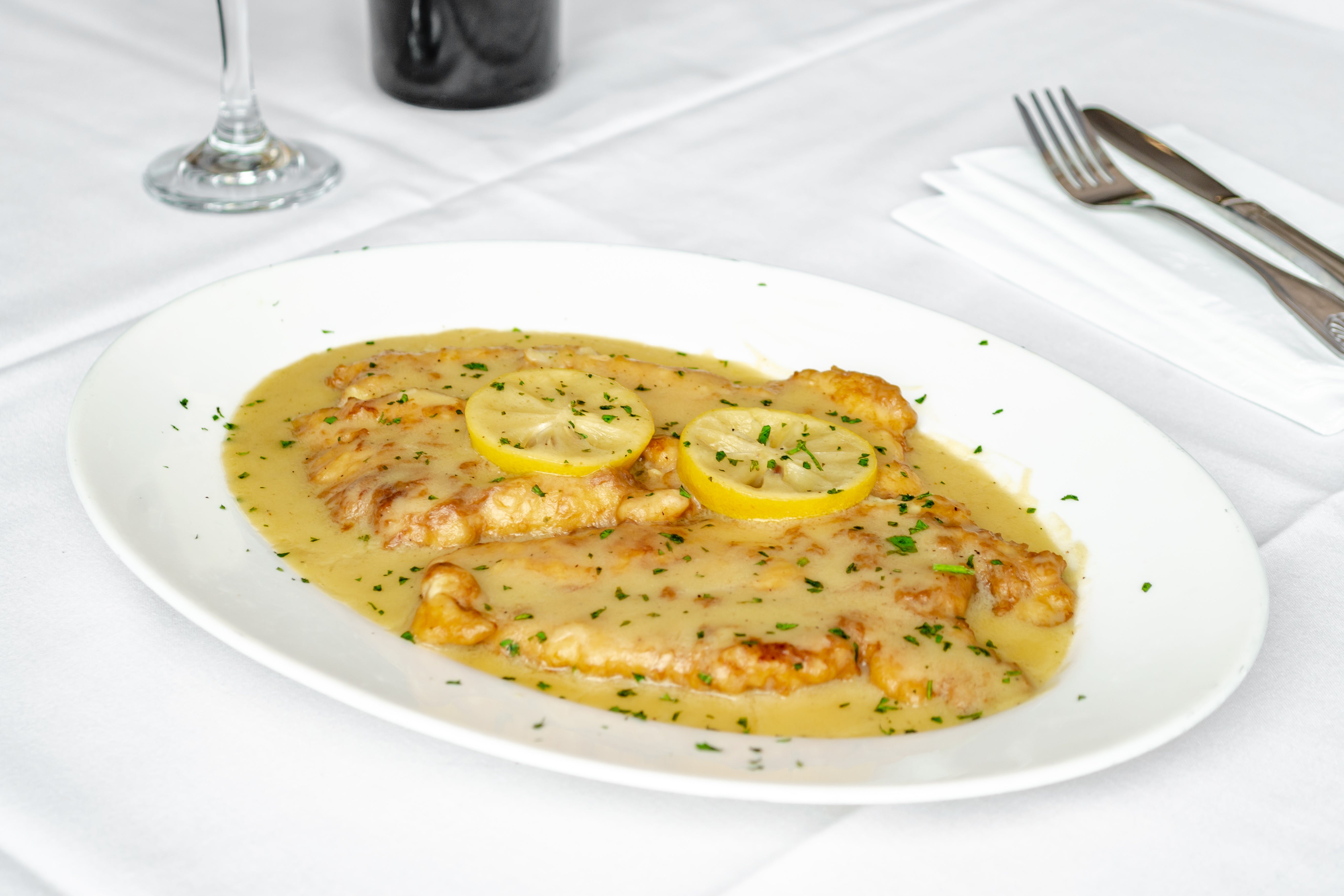 Order Chicken Francese Dinner - Entree food online from Esposito's store, Cedar Grove on bringmethat.com