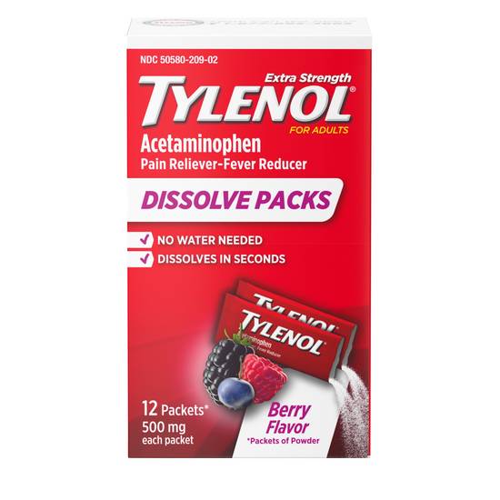 Order Tylenol Extra Strength Dissolve Packs with Acetaminophen Berry (12 ct) food online from Rite Aid store, Canal Fulton on bringmethat.com