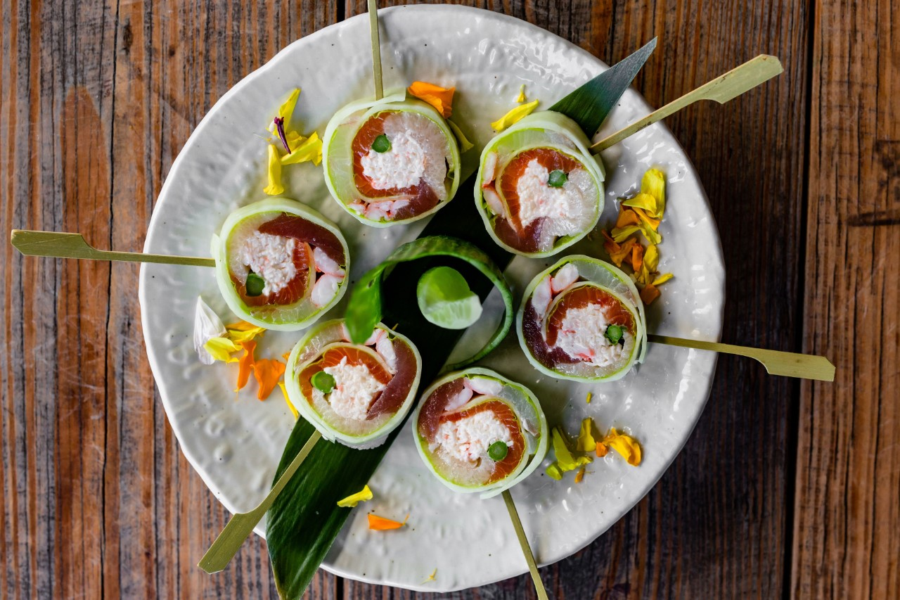 Order Cucumber Wrapped Sashimi food online from Ten Asian Bistro store, Newport Beach on bringmethat.com