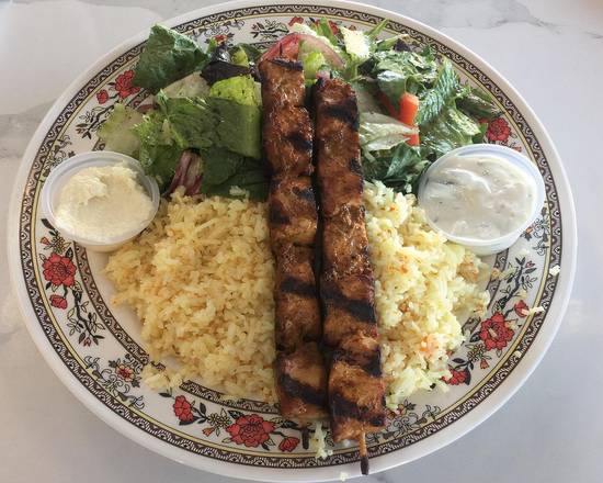 Order 10. Chicken Kabobs Plate food online from Wally Cafe store, Rocklin on bringmethat.com