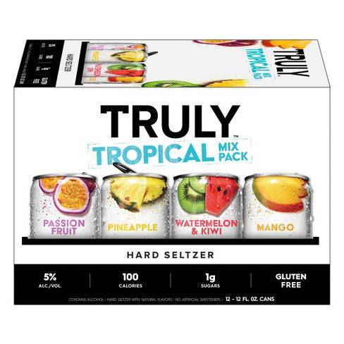Order Truly Hard Seltzer Tropical Mix Pack Can Al Slim 12pk/12 fl oz (5.0% ABV) food online from ampm store, SAN BRUNO on bringmethat.com
