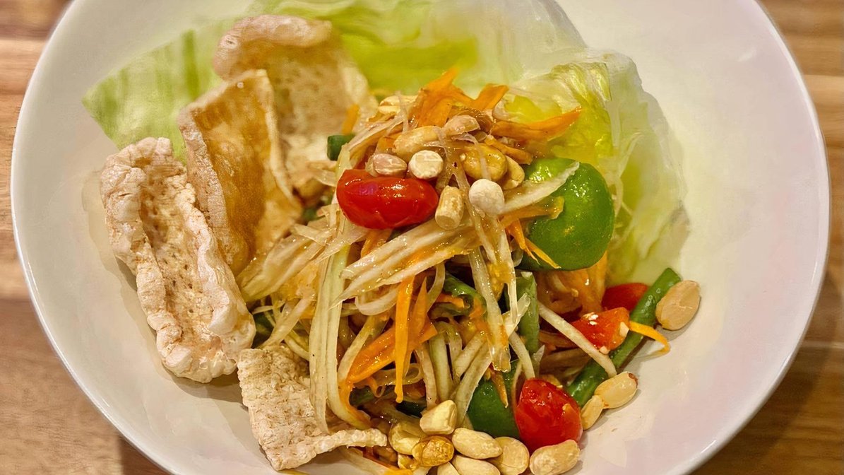 Order Papaya Salad (Som Tum) food online from Rice and Spice Thai Street Food store, Charlotte on bringmethat.com