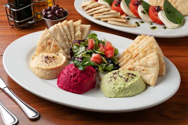 Order Hummus Trio (A Must) food online from Panini Kabob Grill store, Mission Viejo on bringmethat.com