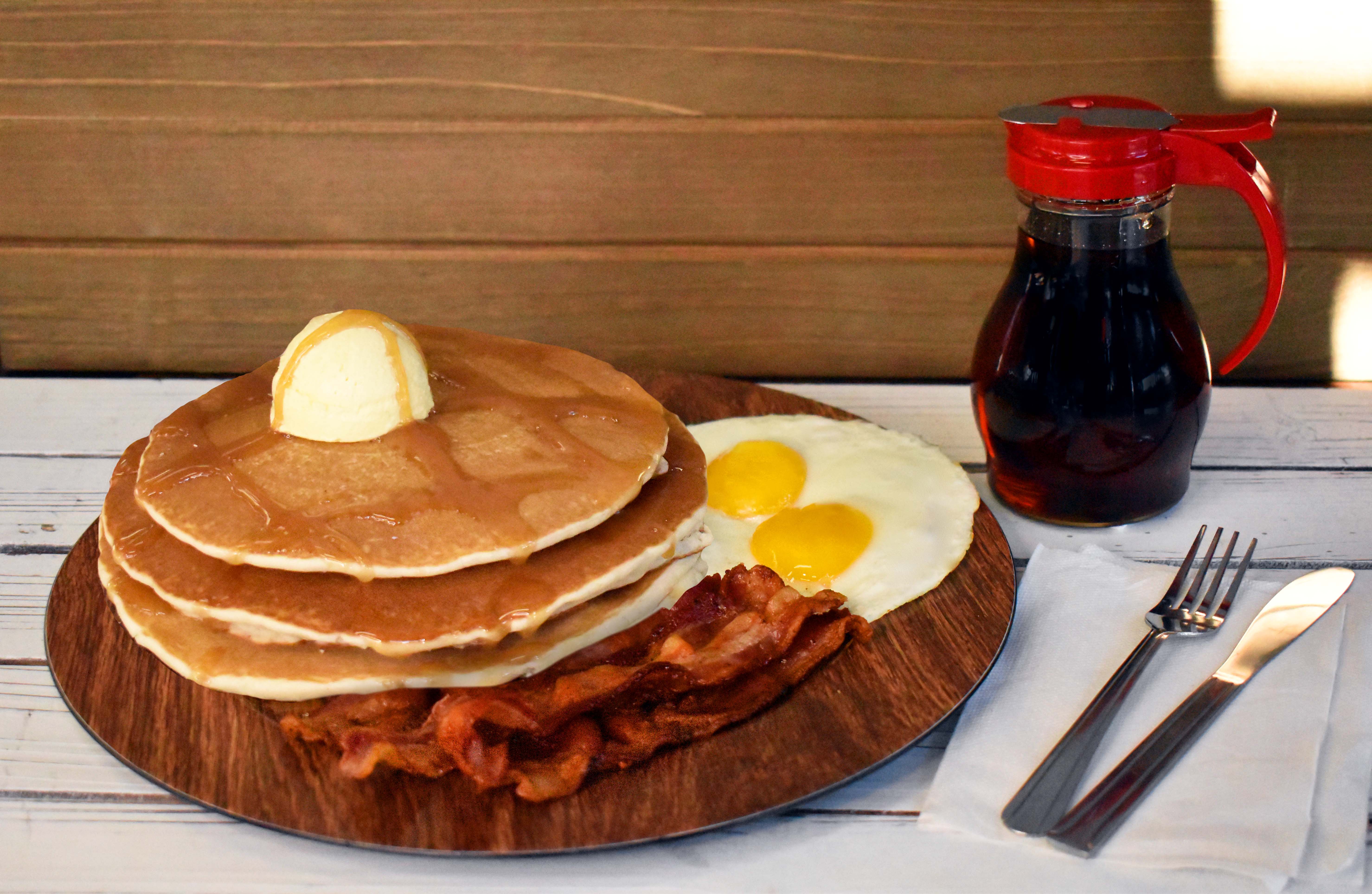Order Three Hot Cakes & Eggs food online from Archibald store, Victorville on bringmethat.com