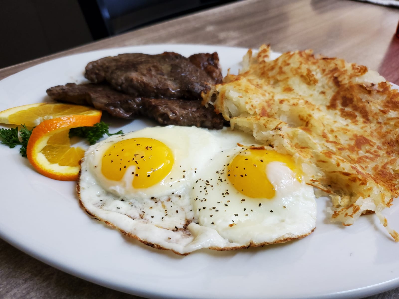 Order Steak and 2 Eggs food online from Monte Carlo Cafe store, Los Angeles on bringmethat.com