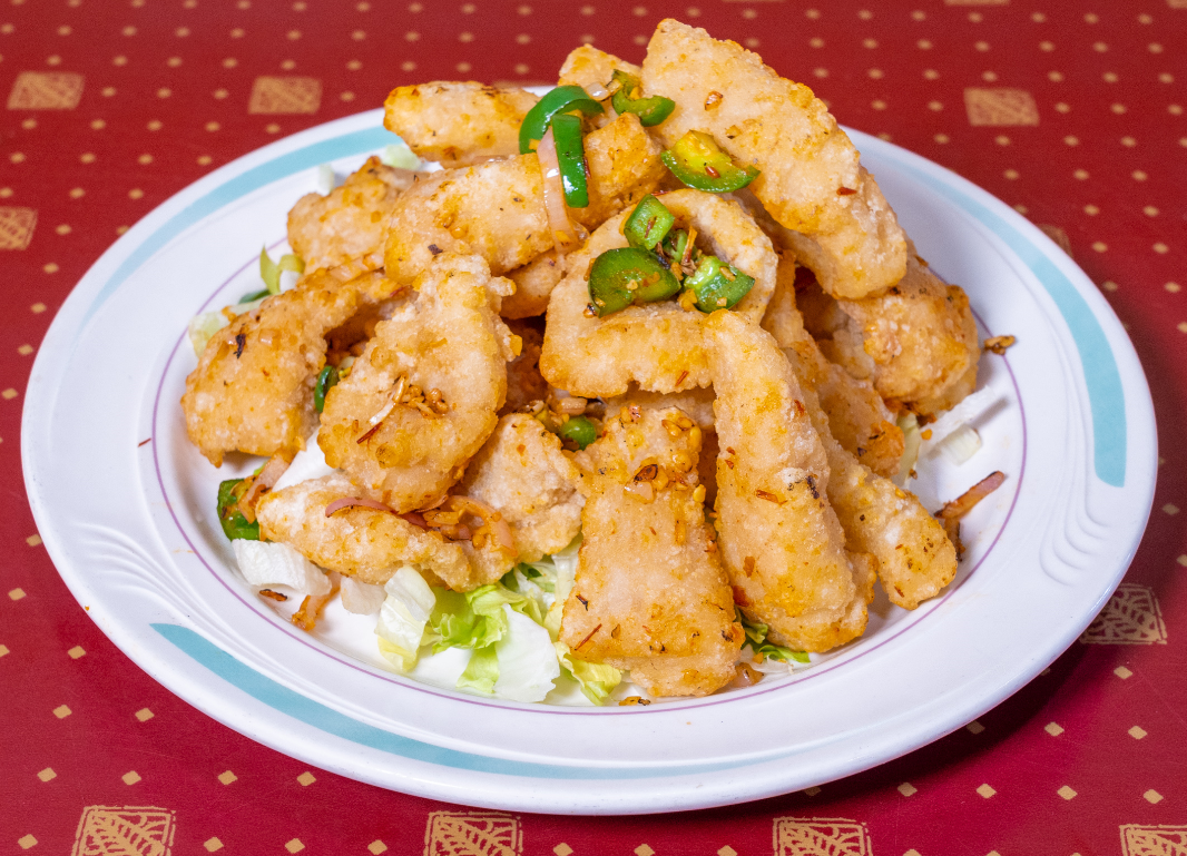 Order 椒 盐 龙 利 球 / Salt and Pepper Longli Fish Delight food online from Chao Zhou Restaurant store, Madison Heights on bringmethat.com