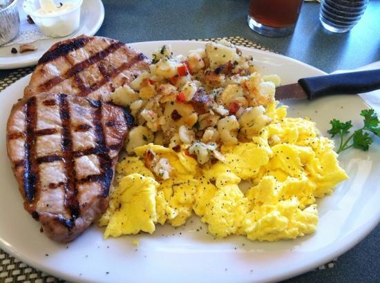 Order Pork Chops  and Eggs - 12oz food online from Neal Coffee Shop store, San Mateo on bringmethat.com