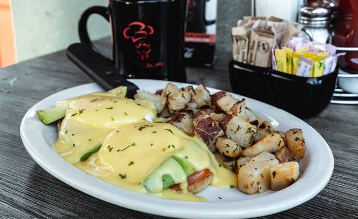 Order Avocado Benedict - OO food online from Biscuits Cafe store, Glendale on bringmethat.com