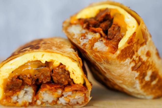 Order Sausage Breakfast Burrito food online from Yolked Breakfast And More store, Alhambra on bringmethat.com