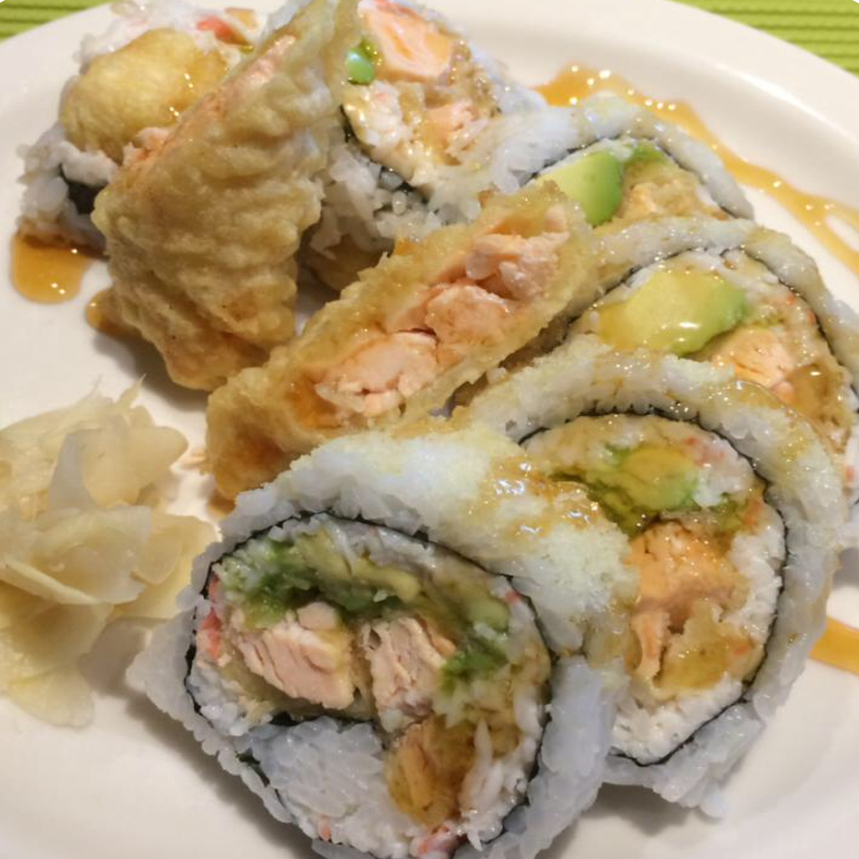 Order Salmon Tempura Roll food online from Roll Star Sushi store, Anaheim on bringmethat.com