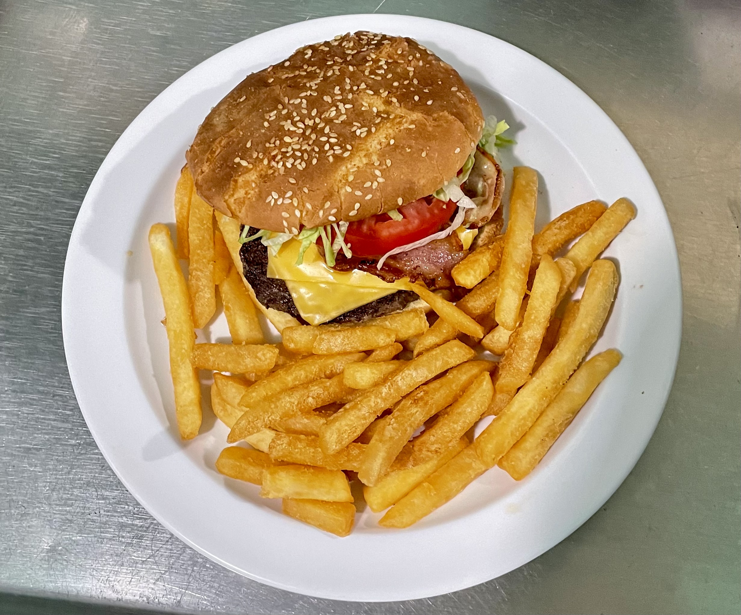 Order Burgers with Fries food online from Las Sirenas Restaurant store, Bronx on bringmethat.com