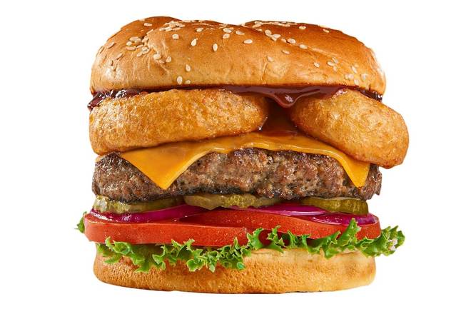 Order Rodeo Ring Burger food online from The Burger Den store, Lehi on bringmethat.com