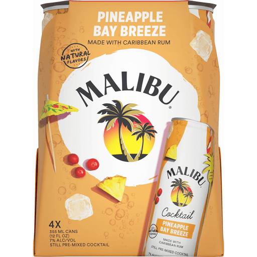 Order Malibu Cocktails Pineapple Breeze (4PK 355 ML) 140370 food online from BevMo! store, Citrus Heights on bringmethat.com