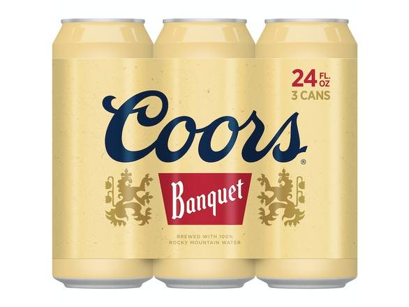 Order Coors Banquet Lager Beer - 3x 24oz Cans food online from Shell Beach Liquor & Deli store, Pismo Beach on bringmethat.com