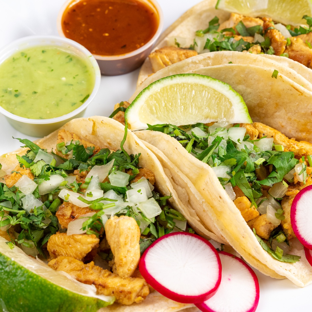 Order Chicken Tacos (3 Pieces) food online from Homemade Taqueria store, Brooklyn on bringmethat.com