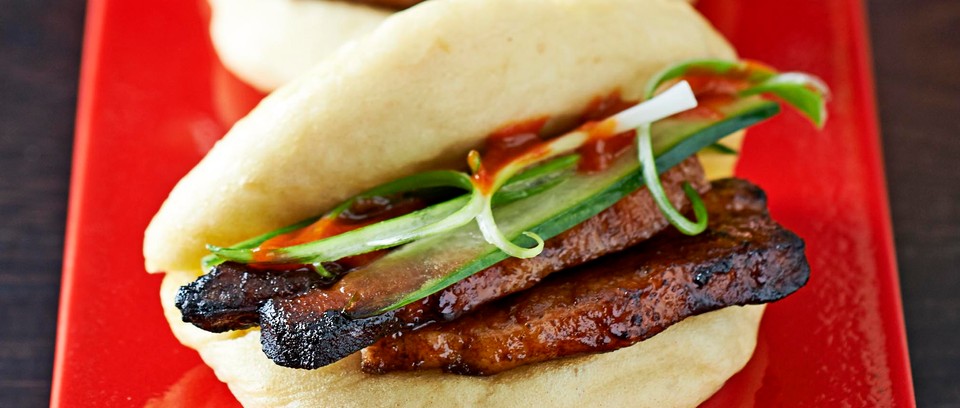 Order Pork Belly in White Steam Bun (2 pcs) food online from Yan Asian Restaurant store, Rutherford on bringmethat.com