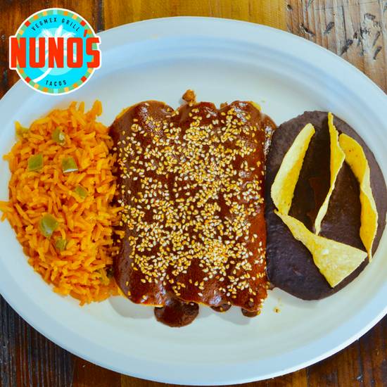 Order MOLE ENCHILADAS food online from Nuno's Tacos & Vegmex Grill store, Dallas on bringmethat.com