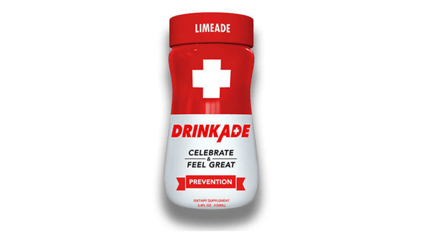 Order DrinkAde Prevention Limeade Hangover Prevention 3.4oz Bottle food online from M & M Liquor & Jr Market store, Anaheim on bringmethat.com