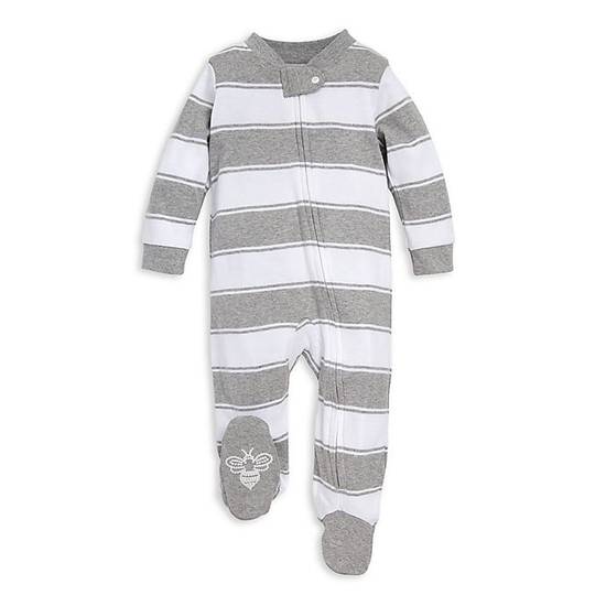 Order Burt's Bees Baby® Size 6-9M Rugby Stripe Organic Cotton Footed Pajama in Grey food online from Bed Bath & Beyond store, Lancaster on bringmethat.com