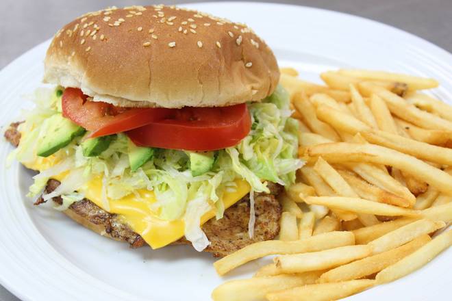 Order Grilled Chicken Burger with fries food online from La Super Ice Cream Parlor store, Dallas on bringmethat.com