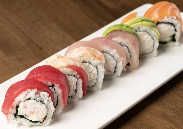 Order Rainbow Roll food online from Zeppin Sushi LLC store, Encino on bringmethat.com