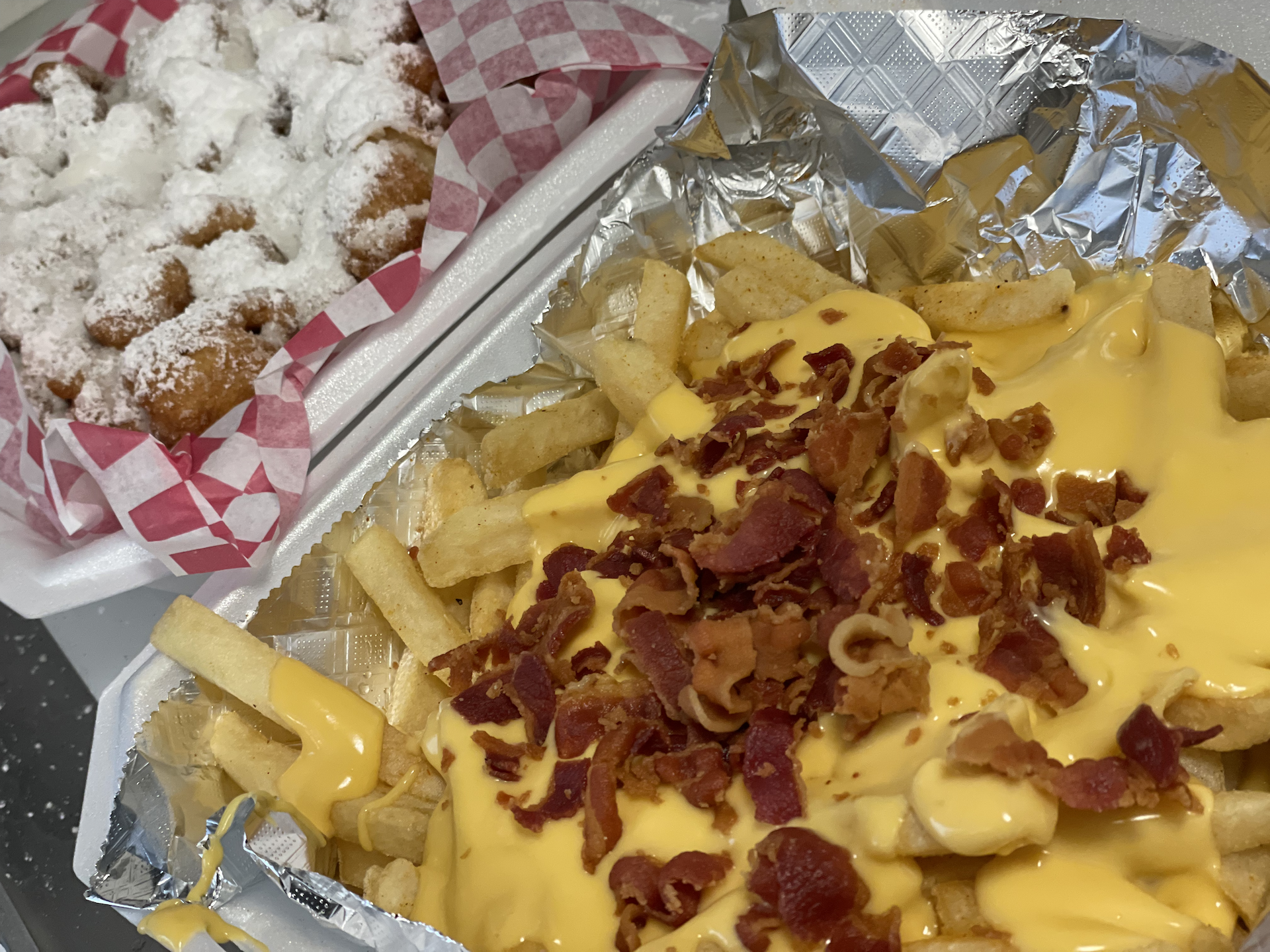 Order Jumbo Bacon Cheese Fries food online from M & M Carnival Foods store, Midland on bringmethat.com