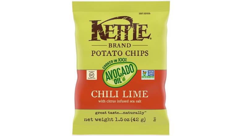 Order Kettle Brand Potato Chips Cooked In Avocado Oil Chili Lime Kettle Chips food online from Trumbull Mobil store, Trumbull on bringmethat.com