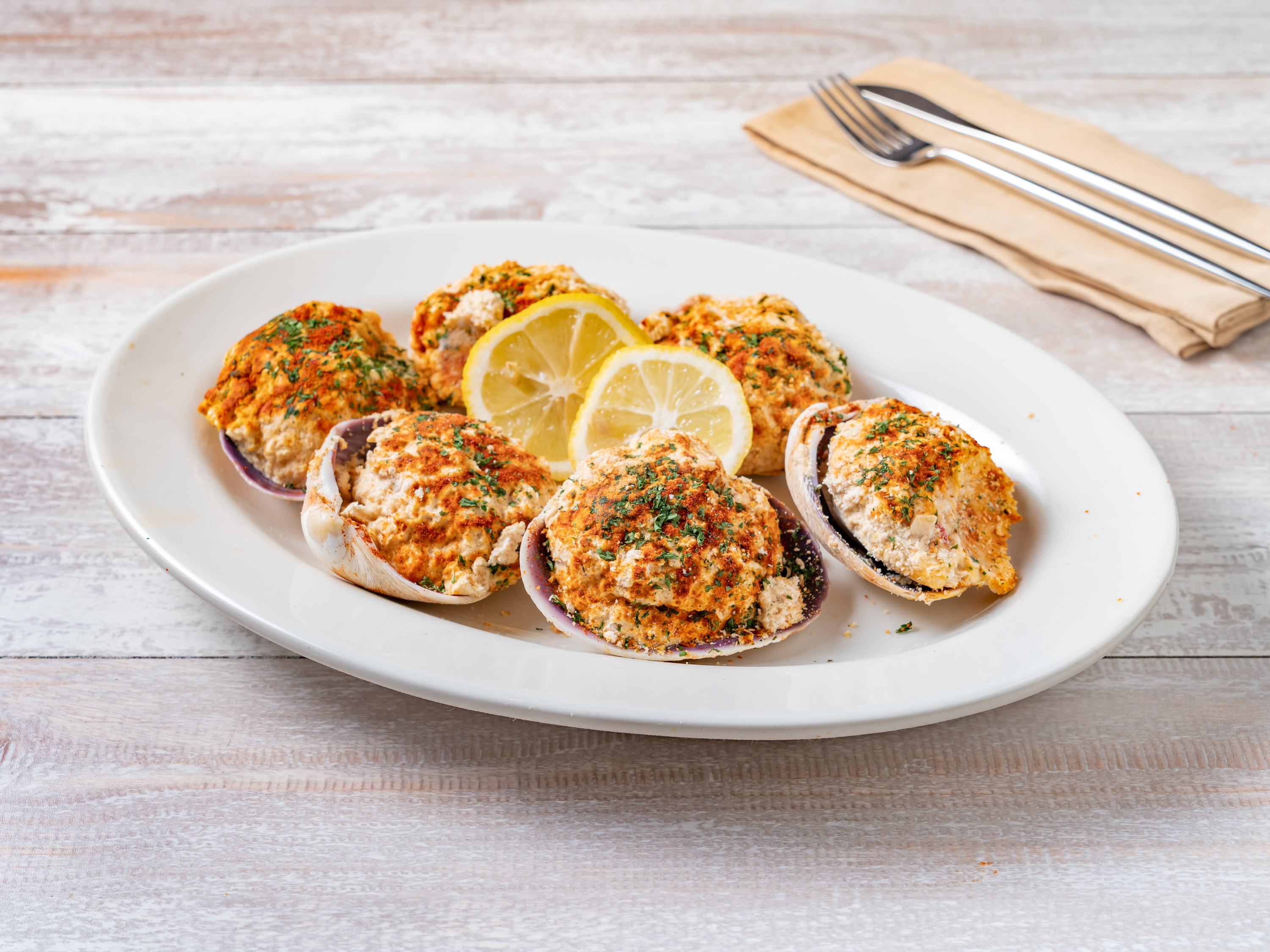 Order 6 Piece Baked Clams food online from Cousins Pizzeria store, Bronx on bringmethat.com