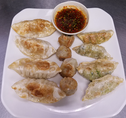 Order 13. Three Ingredient Potstickers food online from Szechuan House store, Ames on bringmethat.com