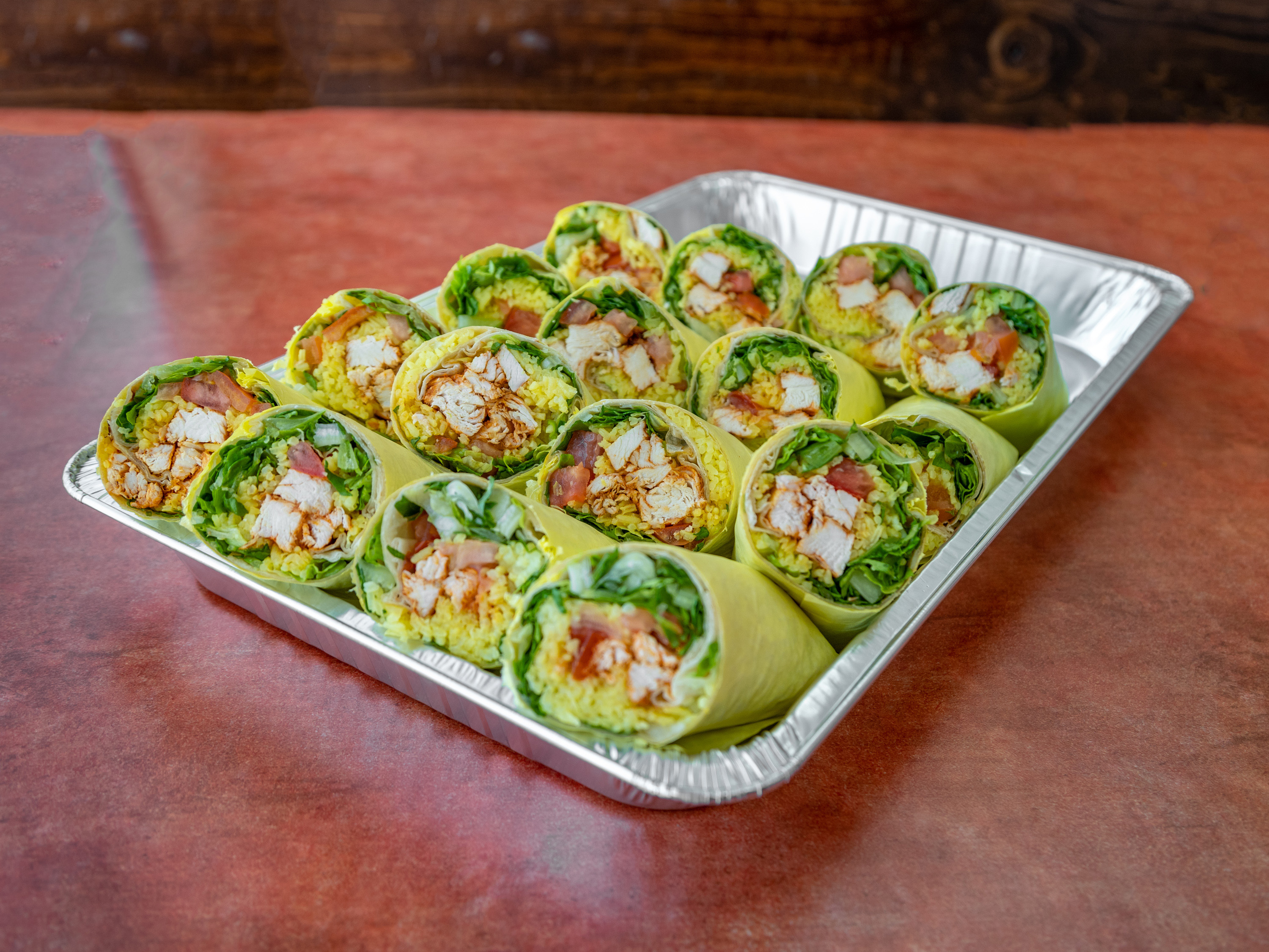 Order Tray of Party Chicken Wraps (16 Halves) food online from Tikka Grill store, Thousand Oaks on bringmethat.com