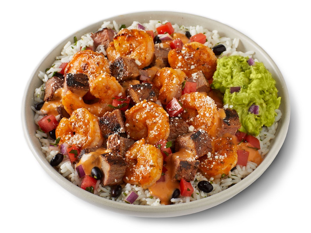Order IT'S BACK! Surf & Turf Bowl food online from QDOBA Mexican Eats store, Boulder on bringmethat.com