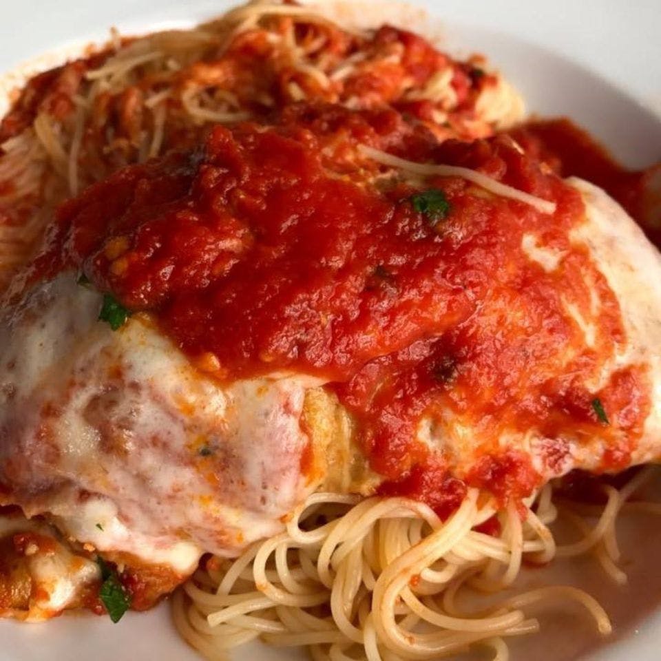 Order Eggplant Parmigiana Lunch - Pasta food online from Lamberti's Tutti Toscani store, Cherry Hill on bringmethat.com