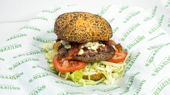 Order Bleu Cheese Bacon Burger food online from Snuffer's store, Mesquite on bringmethat.com