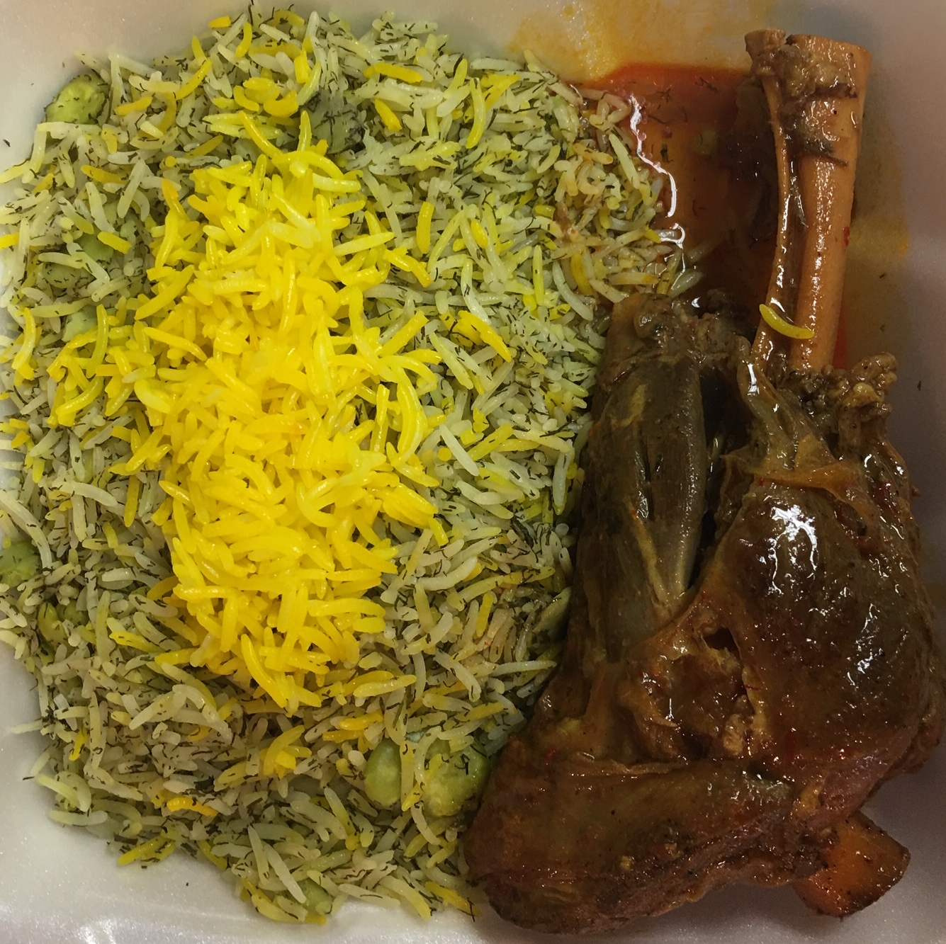 Order Lamb Shank with Dill Rice and Plump Soft Broad Beans food online from Healthy Grill store, Escondido on bringmethat.com