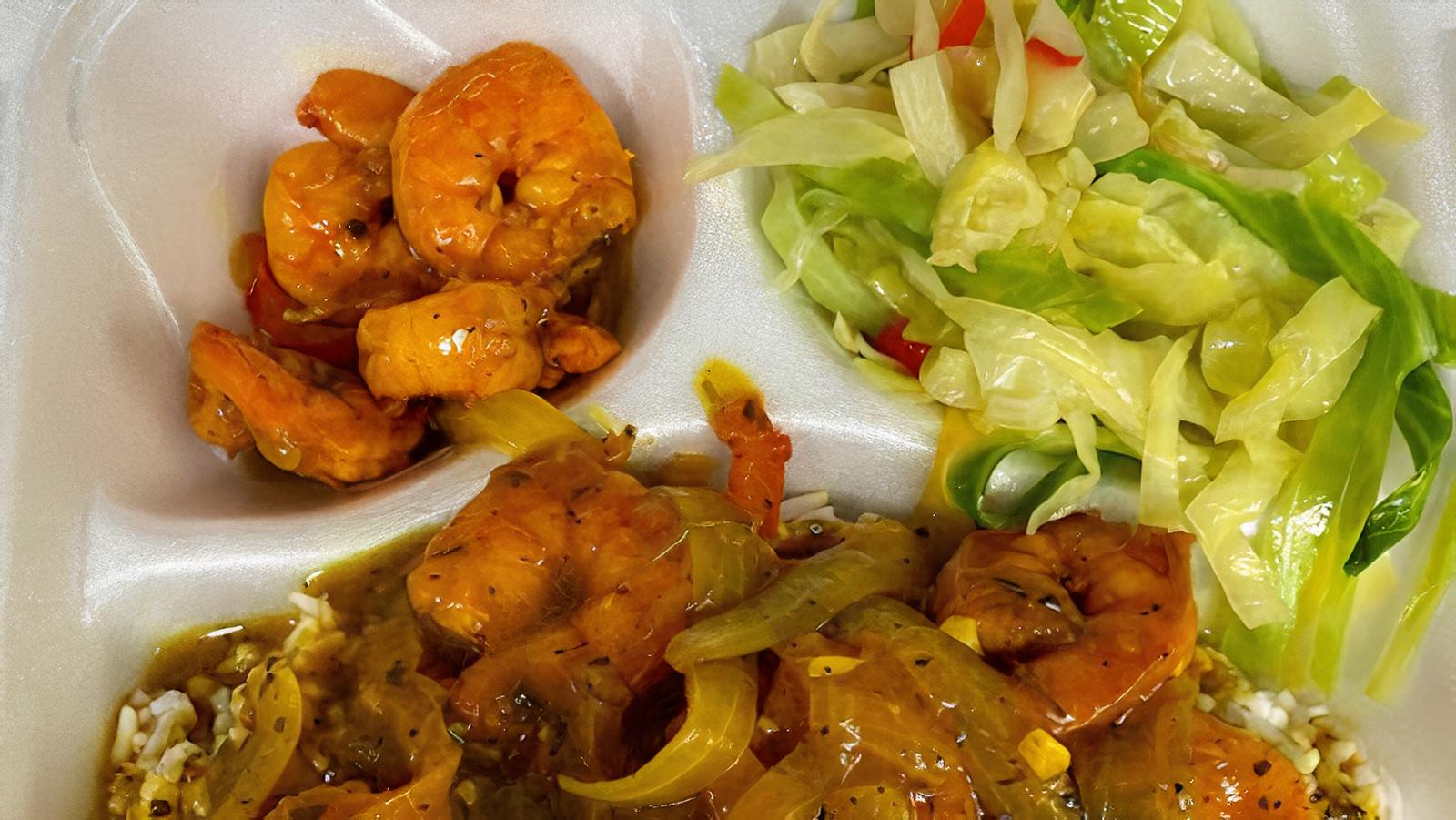 Order Curry Shrimp food online from V & J Restaurant Afro-Caribbean And American Food store, Atlanta on bringmethat.com