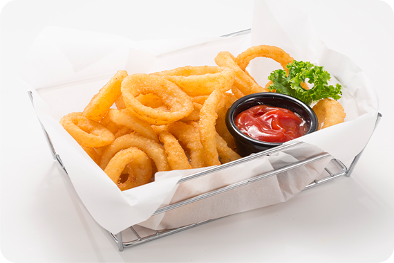Order 1/4 lbs. Onion Rings food online from Broaster At New Omm Market store, Sacramento on bringmethat.com