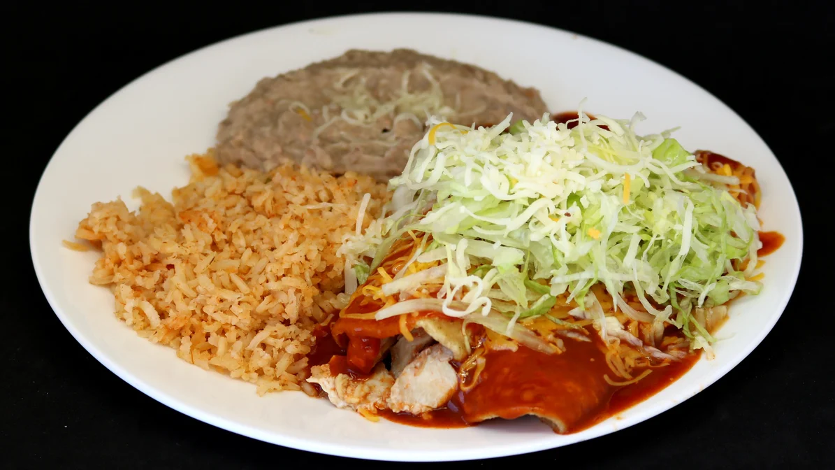 Order  #3. Two Enchiladas Combination Plate food online from Albertaco store, San Bernardino on bringmethat.com