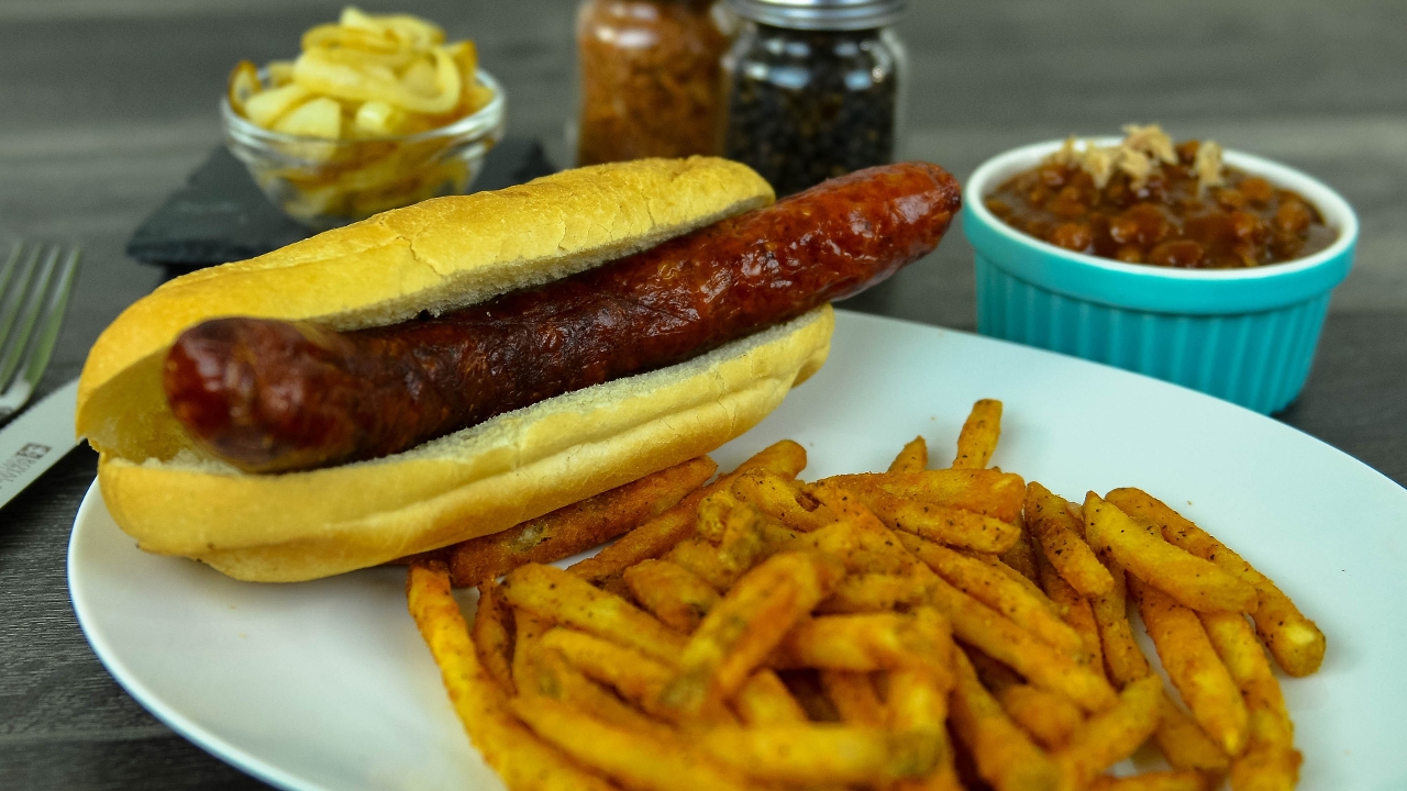 Order Smoked Sausage Sandwich food online from Red Hot & Blue store, North Richland Hills on bringmethat.com