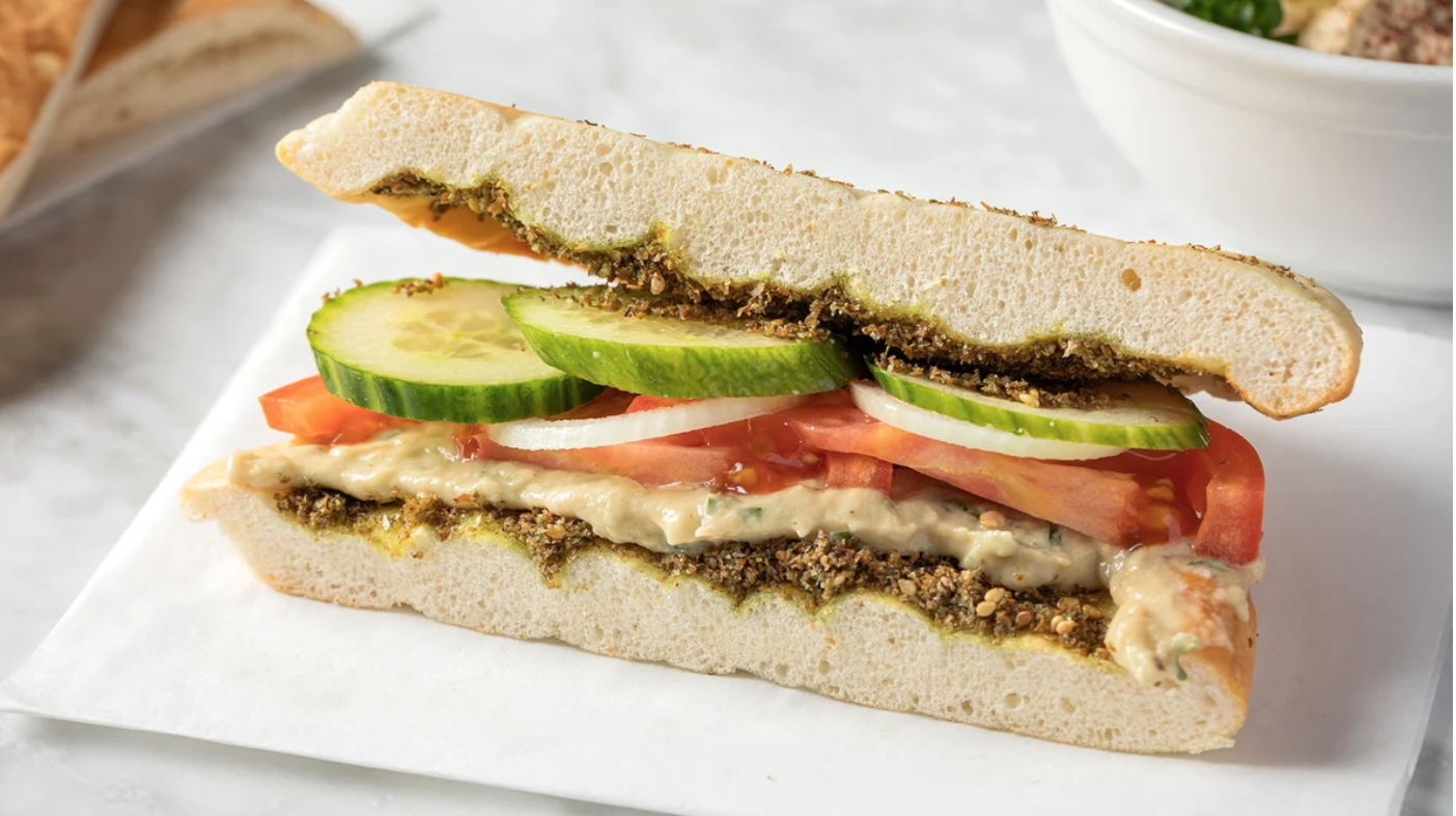 Order Baked Zatter Fettia Sandwich (vegetarian) food online from Sultan's Market store, Chicago on bringmethat.com