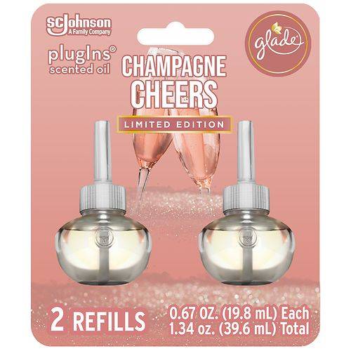 Order Glade Champagne Cheers Plug In Refills, Electric Scented Oil, Limited Edition Champagne Cheers - 0.67 fl oz x 2 pack food online from Walgreens store, MILTON on bringmethat.com